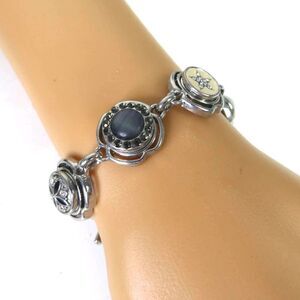 Silver Tone Snap Button Interchangeable Charm Toggle Bracelet Yin Yang Star